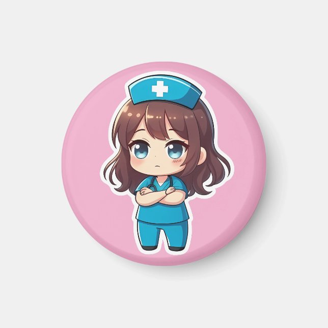 Íman Enfermeira Chibi Original - Calma Profissional (Frente)
