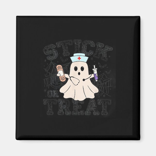 Íman Enfermeira Fantasma De Halloween De Stick Ou Trata (Frente)