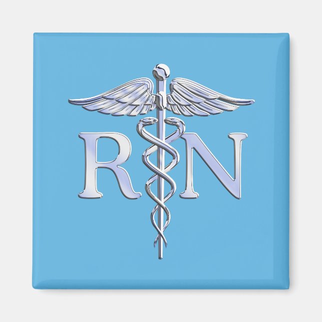 Íman Enfermeira Registrada RN Prata Tal Como Caduceus B (Frente)