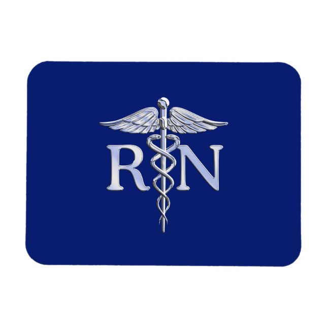 Íman Enfermeiro Registrado RN Caduceus no Marinho Blue  (Horizontal)