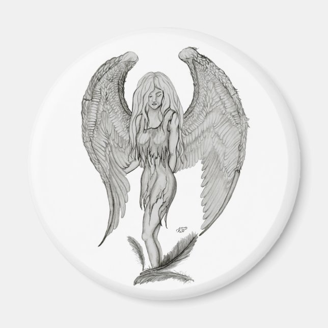 Íman Engel Bleistiftzeichnung Design preto e branco (Frente)