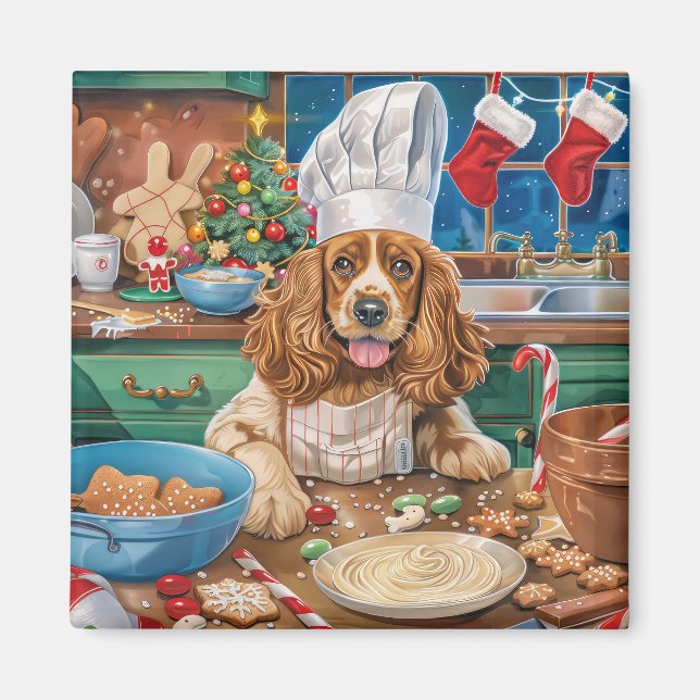 Íman English Cocker Spaniel Confeitaria de Férias: Nata (Frente)