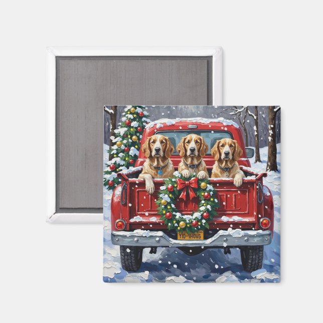 Íman English Setter Christmas Red Truck Holiday (Front/Back)