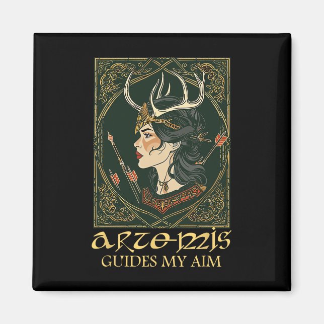 Íman Engraçada Deusa Grega Artemis Deer Caçando Mitolog (Frente)