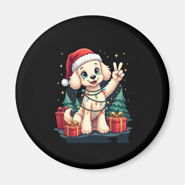 Íman Engraçada Mão de Paz Poodle Luzes de Natal Me Enga (Frente)