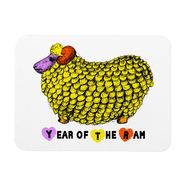Íman Engraçado Amarelo Ram Chinês Ano Zodiodata Anivers (Horizontal)