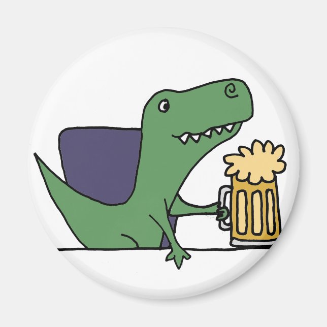 Íman Engraçado Bebendo de Dinossauro Verde T-Rex Beer (Frente)