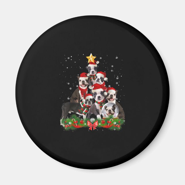 Íman Engraçado Boston Terrier Dog Árvore de Natal Prese (Frente)