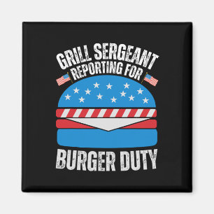 Íman Engraçado Burger Amante Americano Flag Feliz 4º De