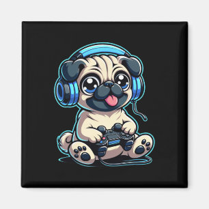 Íman Engraçado Cachorro Jogador Jogando Pug Pug Vídeo J