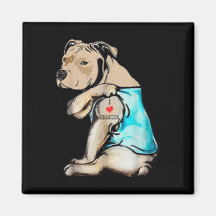 Íman Engraçado Cachorro Pitbuloso Adoro Vovô Tattoo Eng