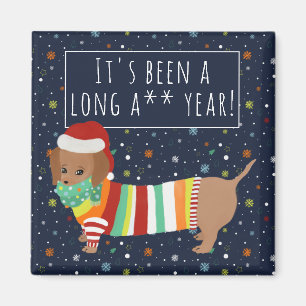 Íman Engraçado Cartoon Sausage Dog Longo Ano Natal 202
