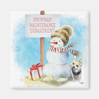 Íman Engraçado Chihuahua Snowman Magnet