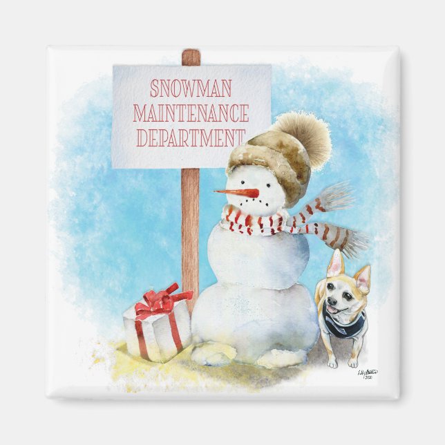 Íman Engraçado Chihuahua Snowman Magnet (Frente)