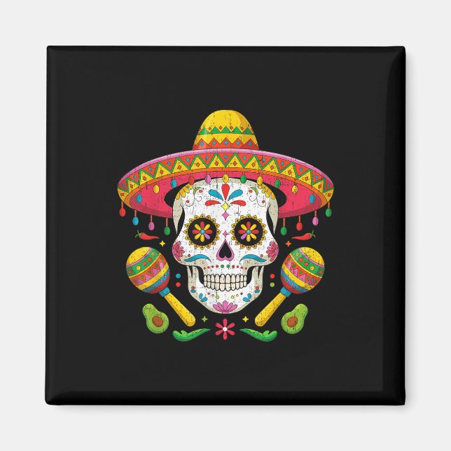 Íman Engraçado Cinco De Mayo Engraçado Crânio Com Chapé (Frente)