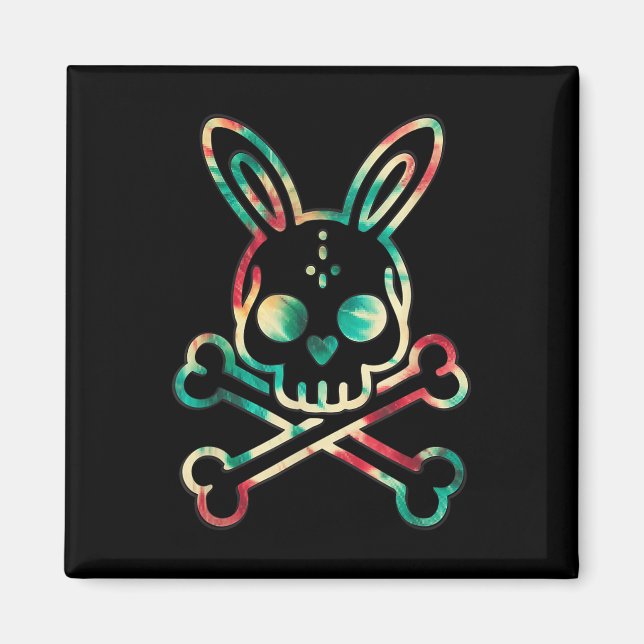 Íman Engraçado Coelhinho Retro Tie Dye Cony Skull (Frente)