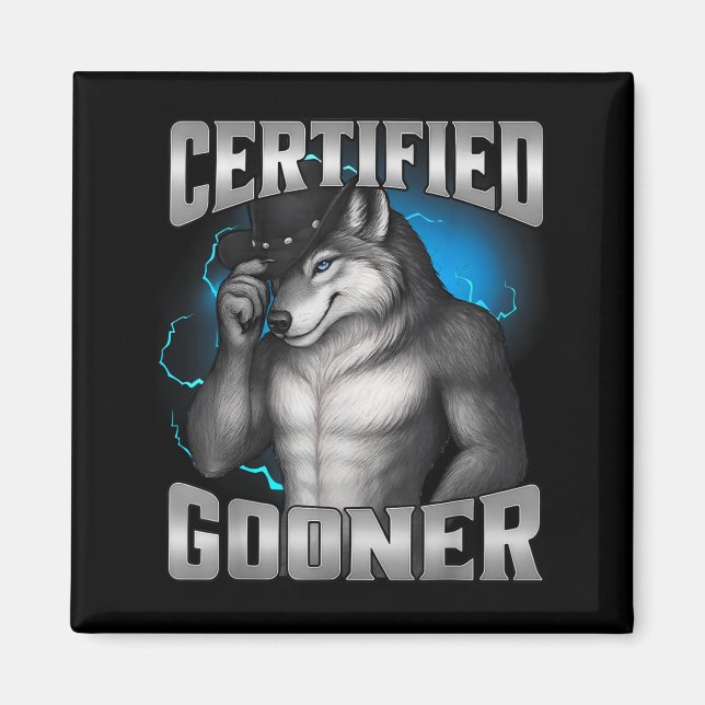 Íman Engraçado Cringe Sigma Lobo Certificado Gooner (Frente)