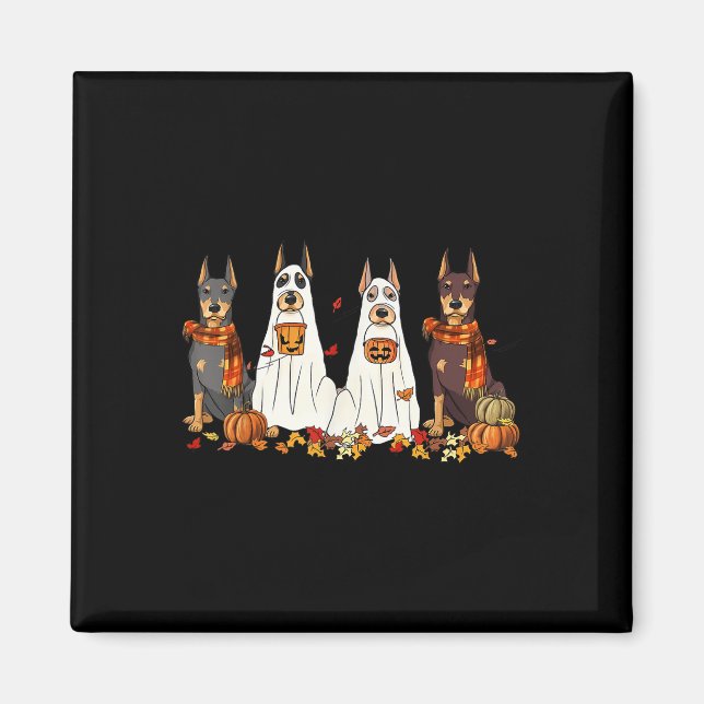 Íman Engraçado Doberman Dog Ghost Fall Autumn Deixa Obr (Frente)
