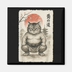 Íman Engraçado Gato Sumo Wrestler Sumi-e Art Japonês An