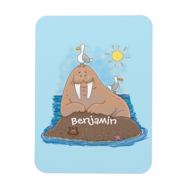 Íman Engraçado ilustração do desenho animado de morsa f (Vertical)