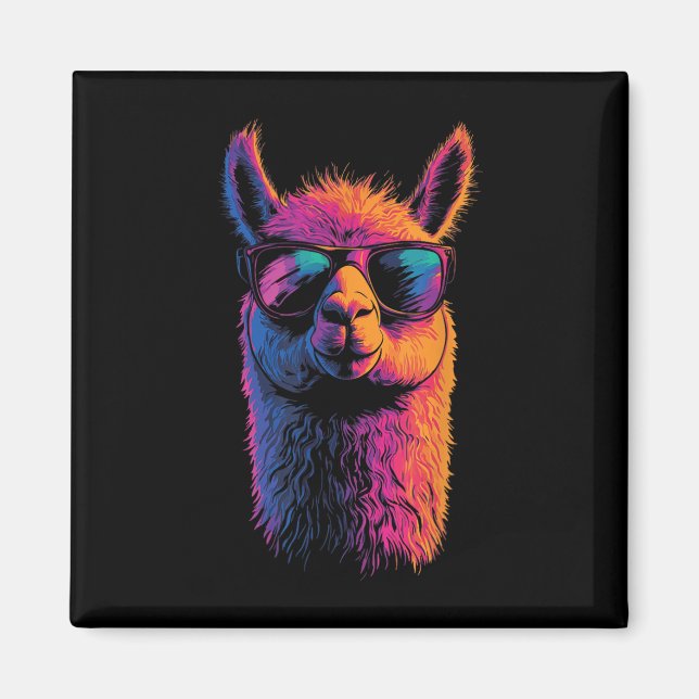 Íman Engraçado Llama com óculos escuros coloridos sem a (Frente)