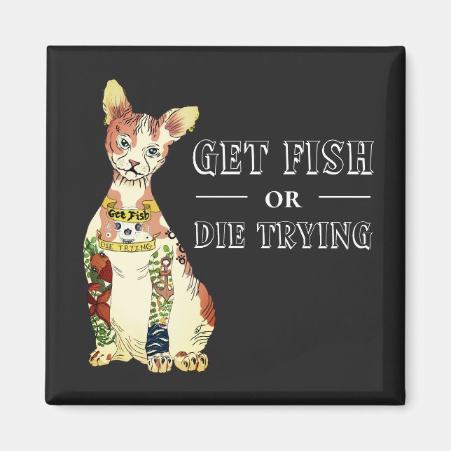 Íman Engraçado Negro Engraçado Sphynx Cat Tatuagem Feli (Frente)