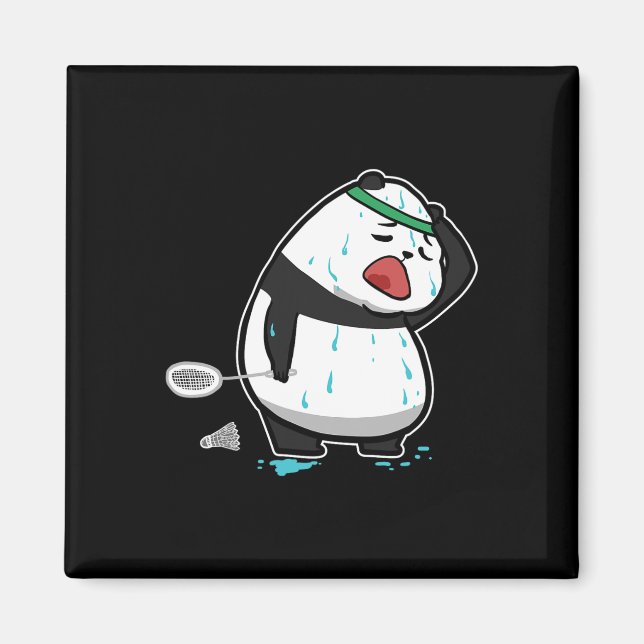 Íman Engraçado Panda Jogando Badminton (Frente)