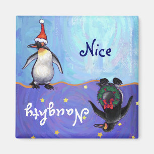 Íman Engraçado Penguin Naughin Nice Holiday Magnet