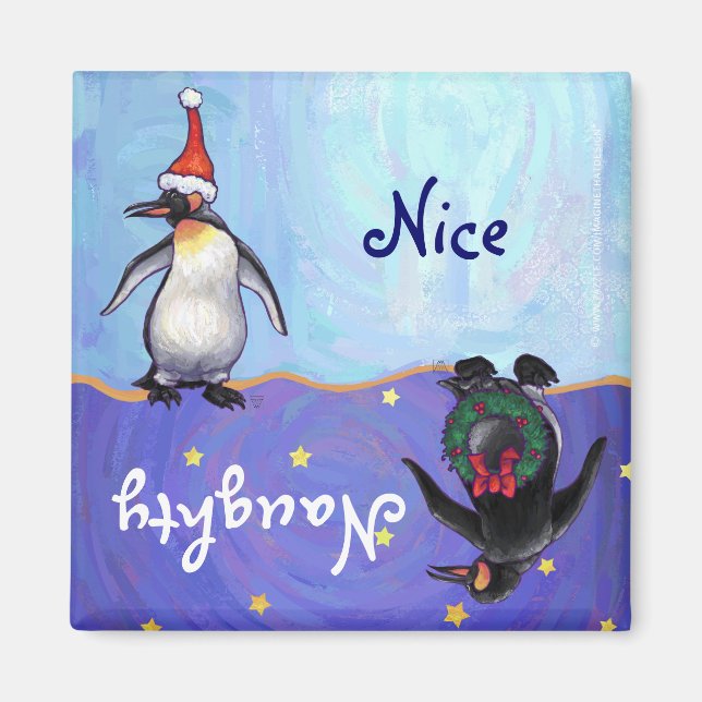 Íman Engraçado Penguin Naughin Nice Holiday Magnet (Frente)