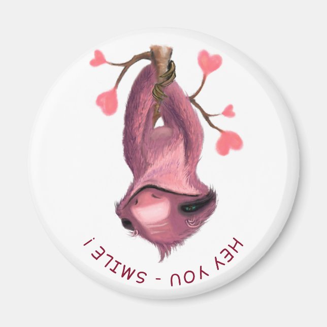 Íman Engraçado Romântico Sloth Smile Magnet (Frente)