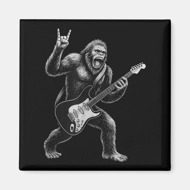 Íman Engraçado Sasquatch Jogando Violão, Rock E R (Frente)