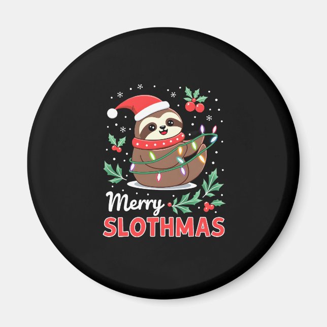 Íman Engraçado Sloth Xmas Luzes Felizes Slothmas Sloth  (Frente)
