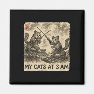 Íman Engraçado Sumi-e Kawaii Pintura Japonesa Meus Gato