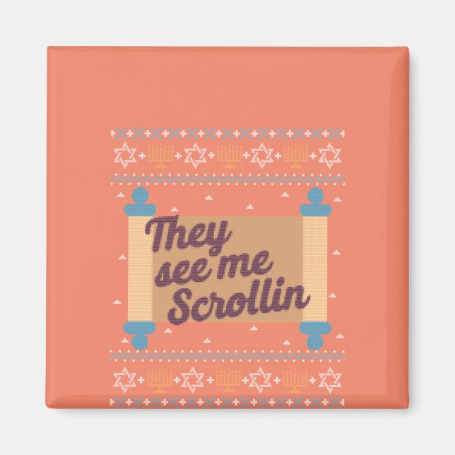 Íman Engraçado Ugly Hanukkah Me Vê Scrollin Tee (Frente)