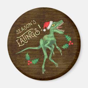 Íman Engraçado Velociraptor Dinossauro Comida de Natal