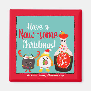 Íman Engraçado Vermelho Kawaii Sushi tem um Natal cru