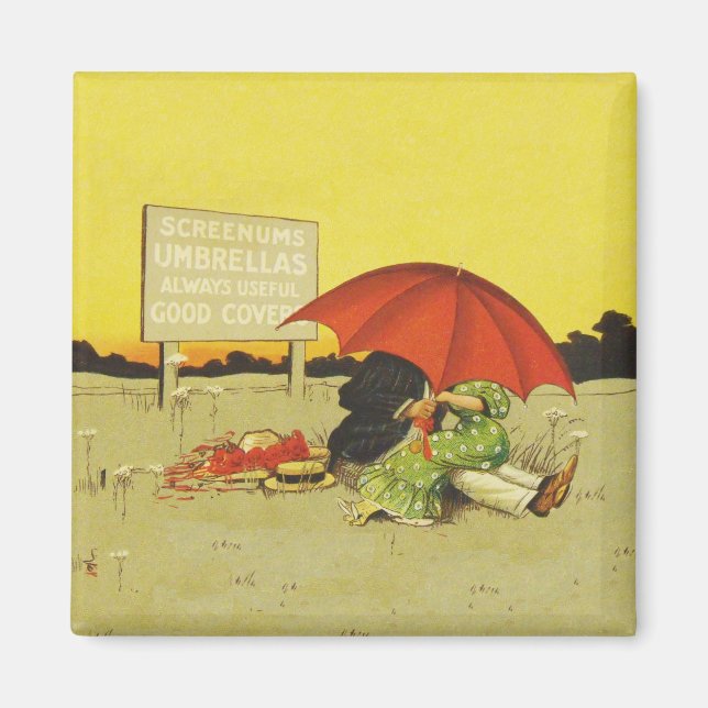 Íman Engraçado vintage, guarda-chuva de praia, querida (Frente)