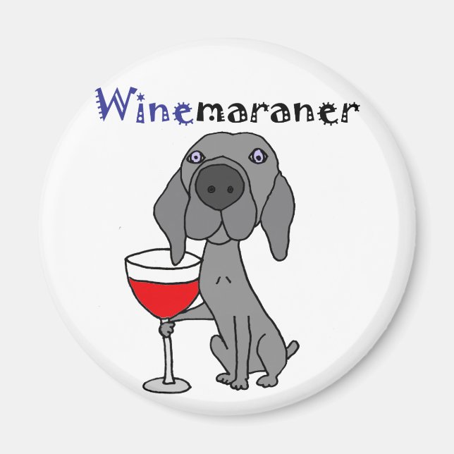 Íman Engraçado Weimaraner Cachorro Bebendo Vinho Vermel (Frente)
