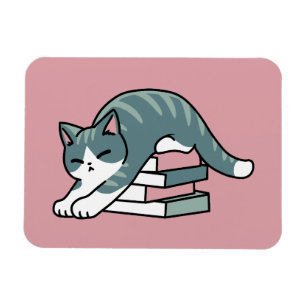 Íman Enrolados com um Livro e um Gato - Leitura de Gato