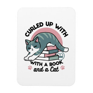 Íman Enrolados com um Livro e um Gato - Leitura de Gato