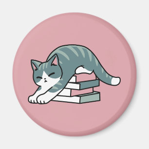 Íman Enrolados com um Livro e um Gato - Leitura de Gato