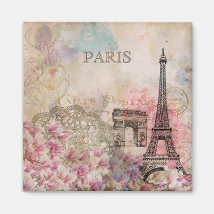 Íman Ephemera Floral Vintage da Torre Eiffel de Paris