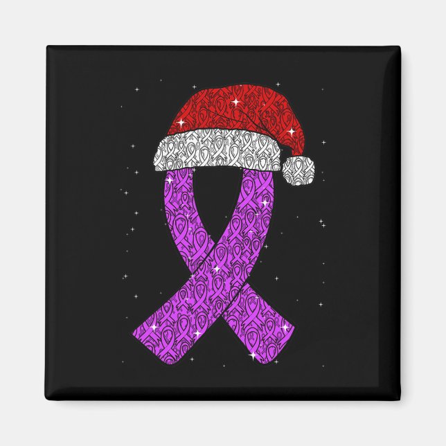 Íman Epilepsy Christmas Hat Purple Awareness Ribbon Sei (Frente)