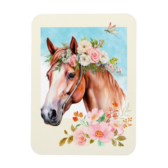 Íman Equídeos e Flores de Aquarela Flexíveis (Vertical)