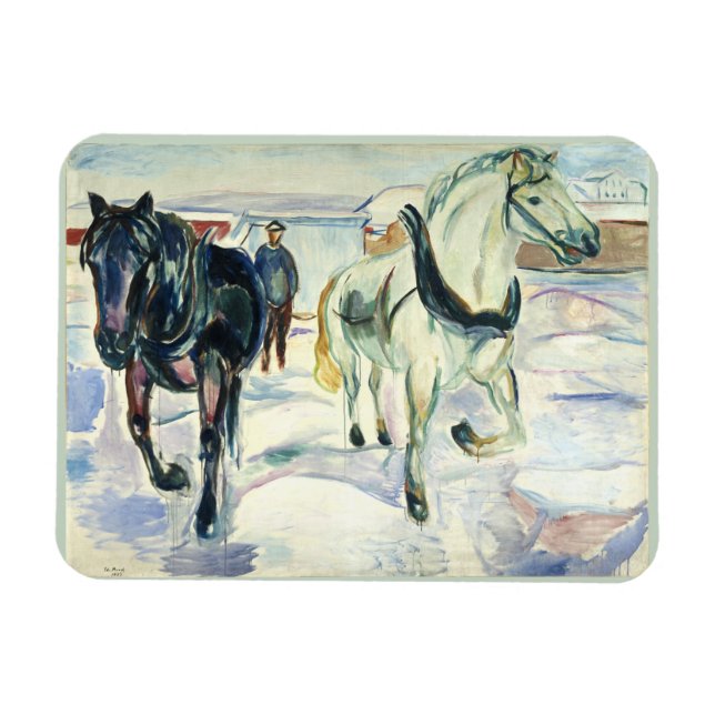 Íman Equipe de cavalos na neve por Edvard Munch (Horizontal)
