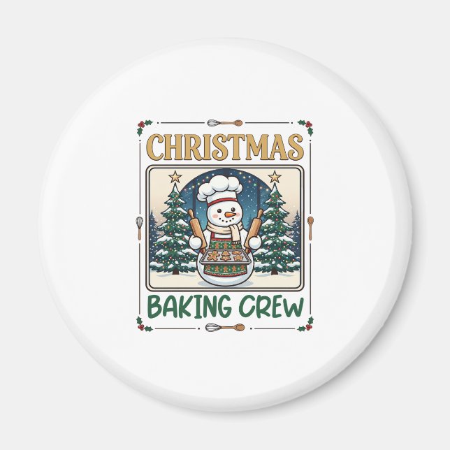 Íman Equipe de Confeitaria de Natal Boneco de Neve Chef (Frente)