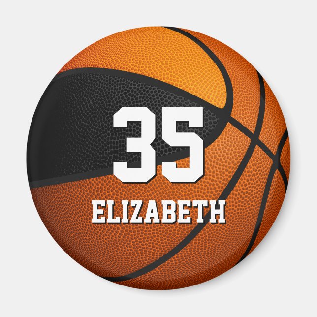 Íman equipe de cor laranja negra cores meninas basquete (Frente)