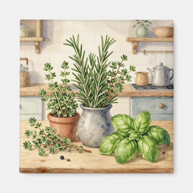 Íman Ervas Frescas de Cozinha Aquarela (Frente)