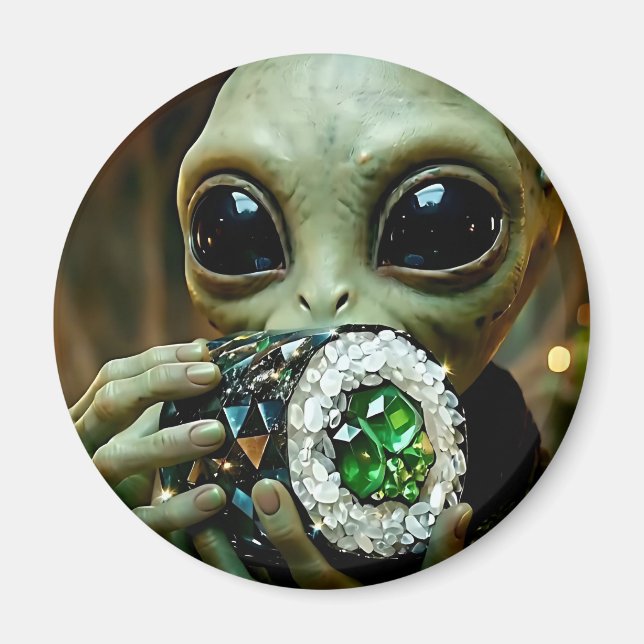 Íman Esboço de Alien Extraterrestre e Comida Cristalina (Frente)