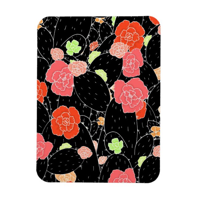 Íman Esboço de Flor de Cacto Rosa (Vertical)